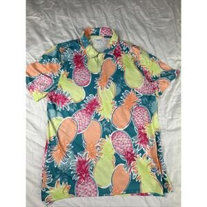 Cabana By Crown & Ivy Men's Large L Golf Polo Pineapple Cruise Vacation Fun NWOT